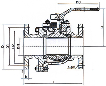 Q41F46手動(dòng)襯氟球閥 結(jié)構(gòu)尺寸圖
