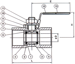 一片式內(nèi)螺紋球閥 尺寸圖