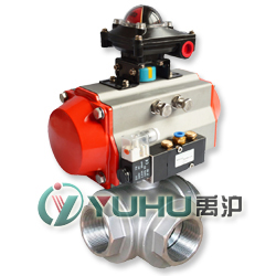 氣動三通內螺紋球閥 （配電磁閥、限位開關） 